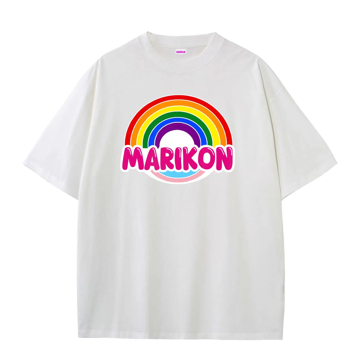 Camiseta MARIKON, blanca con arcoíris y colores de bandera trans. Camiseta del orgullo gay, LGTB, Queer y trans